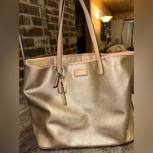 Leather Coach Park Metro Bag in Brass/Gold color